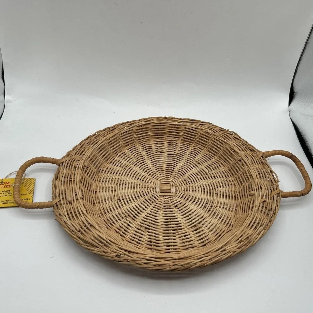 Lot of 4 Metal Oval Plate Platter‎ with Woven Tray Picnic FERRALUM New Vintage